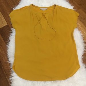 LOFT V-Neck Mixed Media Top with front tie detail